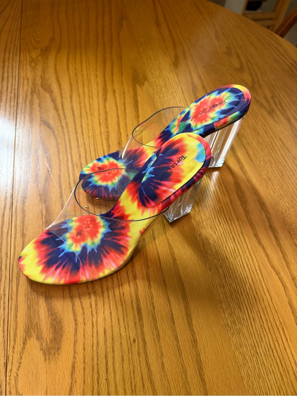 Tie-Dye Clear Strap Block Heel Sandals - Multicolor